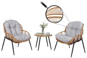Súprava 2 kresielok a stolíka HWC-N33 - prírodná farba, čalúnenie svetlosivá