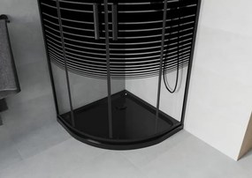 Mexen Rio sprchovací kút polkruhový 80 x 80 cm, čierne pruhy, čierna + vanička Flat, čierna - 863-080-080-70-20-4170B