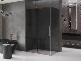 Mexen Velar, sprchový kút s posuvnými dverami 140 x 80 cm, 8mm šedé sklo, ružové zlato, 871-140-080-41-60