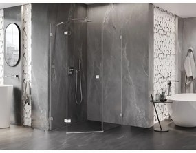 Mexen Lunar, päťuholníkový sprchový kút naklápací doľava 80 x 90 cm, 8mm číre sklo, chrómový profil, 831-080L-090P-01-00-L