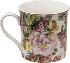 Porcelánový hrnček s kvetmi a zlatou linkou Pink Flowers - 12*8*9 cm / 330 ml