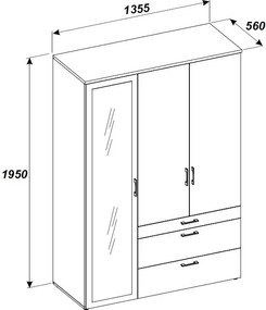 Šatníková skriňa so zrkadlom Vesala, 135 cm, dub mauvella
