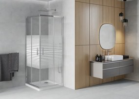 Mexen Rio štvorcový sprchovací kút 90 x 90 cm, 6mm sklo, číre sklo/pásy, chrómový profil + slim sprchová vanička 5cm, 860-090-090-01-20-4010