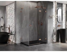 Mexen Lunar, L pravý výklopný sprchový kút 100 x 90 cm, 8mm číre sklo, profil medená matná, 834L-100-090-65-00-P