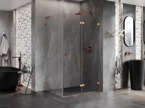 Mexen Lunar-F L, 1-krídlový sprchový kút so skladacími dverami, pravý, 100 x 70 cm, 8mm číre sklo, medený profil, 836L-100-070-65-00-P