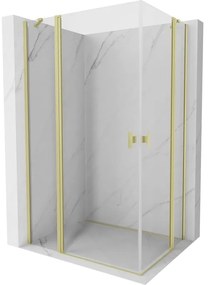 Mexen, Mexen Mist Duo sklápací sprchový kút 80 x 75 cm, transparentný, brúsené zlato - 8A4-080-075-55-00