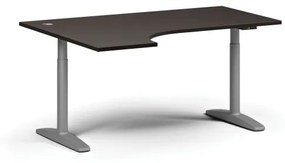 Výškovo nastaviteľný stôl OBOL, elektrický, 675-1325 mm, rohový ľavý, doska 1600x1200 mm, sivá zaoblená podnož, wenge