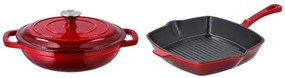 Silvercrest®  Liatinová servírovacia panvica, 2,4 l, červená + Liatinová grilovacia panvica, 24 cm, červená  (800011483)