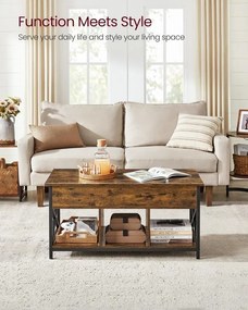 Konferenčný stolík VASAGLE s výsuvnou doskou, 50 x 100 x 49-62 cm, rustikálny hnedý