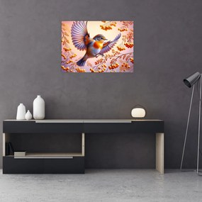 Sklenený obraz - Vták s jarabinou (70x50 cm)