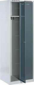 Plechová šatníková skrinka S8 na sokli, 2-dverová, 1800 x 600 x 500 mm, otočný zámok, tmavo sivé dvere