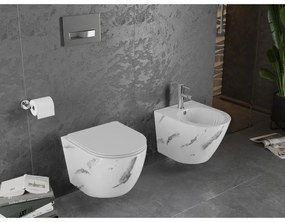 Mexen Lena, závesná WC misa Rimless s duroplastovým sedátkom s pomalým zatváraním, imitácia mramoru-biely kameň, 30224092