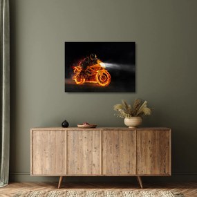 Sklenený obraz - Motorkár s plameňmi (70x50 cm)
