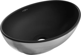 Mexen Elza, keramické umývadlo na dosku 405 x 330 mm, čierna matná-strieborný vzor, 21014023