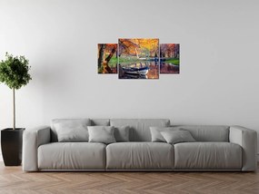 Gario Obraz s hodinami Romantické miesto pri jazere - 3 dielny Rozmery: 90 x 70 cm