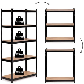 Kovový úložný regál 180x90x30 cm, 5 políc, nosnosť 875 kg, ModernHome