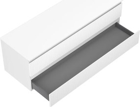 Mexen Rivel, kúpeľňová skrinka pod umývadlo 140 cm s hornou časťou, 2 zásuvky, drážkovaná, biela matná, 91A20-14047-2-BFFC01