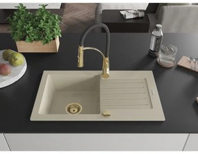 Mexen Pablo, granitový drez 752x436x161 mm, 1-komorový a drezová batéria Aster, béžová, 6510-69-73450-57-G