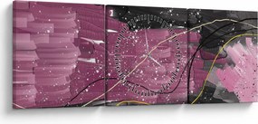 Obraz - Ružovo-čierna abstrakcia (s hodinami) (90x30 cm)