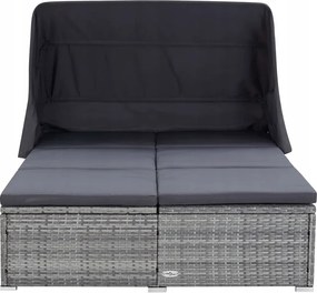 vidaXL 2-miestne ležadlo s vankúšom, polyratan, sivé