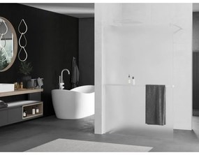 Mexen Kioto+, sprchová zástena Walk-In s poličkou a vešiakom 90 x 200 cm, 8mm sklo námraza, biely profil, 800-090-121-20-30