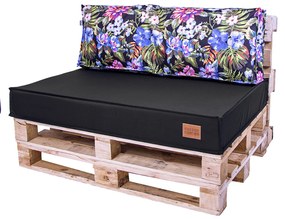 Golden Garden Paletové sedenie GG23 podsedák a vankúš 120cm x 80cm x 15cm Čierne s kvietkami