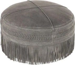 Šedý kožený puf s výplňou Tassels - Ø 52 * 40cm