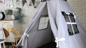Detský stan TEEPEE (TÍPÍ) ŠÍPY s doplnkami - sivý / čierny