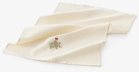 Goldea vianočná kuchynská vaflová utierka s výšivkou - imelo na krémovom 50 x 70 cm