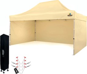 BRIMO Záhradný stan 3x4,5 m Oceľ | Rýchlo-rozkladací Altánok na Eventy a Párty - s 3 stenami - Béžová 10