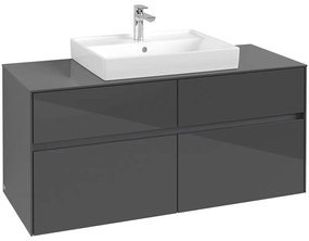 VILLEROY &amp; BOCH Collaro závesná skrinka pod umývadlo na dosku (umývadlo v strede), 4 zásuvky, 1200 x 500 x 548 mm, Glossy Grey, C08100FP