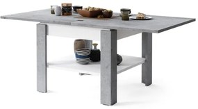 Rozkladací konferenčný/jedálenský stôl s odkladacou poličkou LIA šedá betón/biela