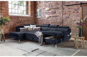 Tmavomodrá zamatová rozkladacia rohová pohovka do "U" (ľavý roh) Sweet Harmony – Miuform