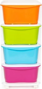 Pojazdný regál so 4 zásuvkami na kolieskach, plastový