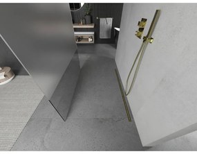 Mexen Kioto, priechodná sprchová zástena 140 x 200 cm, 8mm sklo číre/námraza, 2x zlatá stabilizačná rozpera, 800-140-002-50-35