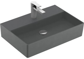 VILLEROY &amp; BOCH Memento 2.0 závesné umývadlo s otvorom, bez prepadu, 600 x 420 mm, Graphite, s povrchom CeramicPlus, 4A2261I4