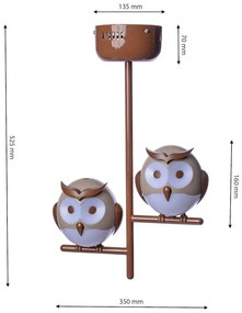 Detské stropné svietidlo Owl, 2x hnedé plastové tienidlo, br