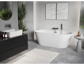 Mexen Oris, voľne stojaca ryhovaná vaňa 150 x 75 cm, biela lesklá, brúsený grafit prepad, 52871507500-66