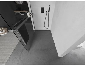 Mexen Kioto+ L, sprchová zástena Walk-In s poličkou a vešiakom 90 x 200 cm, 8mm číre sklo, grafitový profil, 800-090-123-66-00