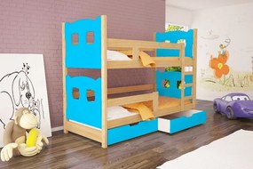Poschodová posteľ Oli 2 - typ A Farba: Borovica + modrá