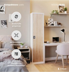 Kovová skriňa Alex jednodverová: biela-dub sonoma 45x185 cm (1381)