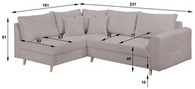 Sivá menčestrová rohová pohovka (ľavý roh) Ariella – Ropez