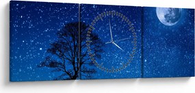 Obraz vlka vyjúci na mesiac (s hodinami) (90x30 cm)