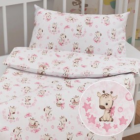 Biante Detské bavlnené posteľné obliečky do postieľky Sandra SA-438 Ružové žirafy na bielom Do postieľky 90x140 a 50x70 cm