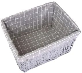 Sivá prútená zásuvka s kockovanou látkou Rozmery (cm): 33x24, v. 19