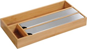 Rezačka a držiak na alobal, fóliu, papier na pečenie – bambusový, 4 priehradky
