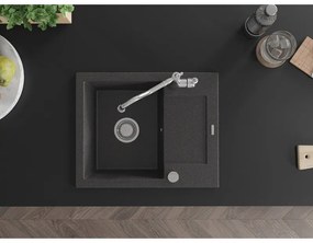 Mexen Enzo, granitový drez 576x465x174 mm, 1-komorový a drezová batéria Carla, čierna škvrnitá, 6506-76-670700-00