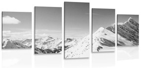 5-dielny obraz zasnežené pohorie v čiernobielom prevedení