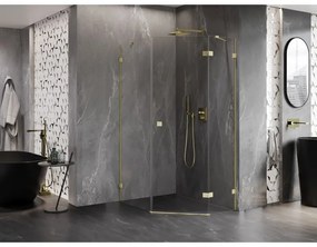 Mexen Lunar, pravý výklopný päťuholníkový sprchový kút 90 x 100 cm, 8mm číre sklo, zlatý matný profil, 831-090P-100L-55-00-P