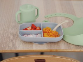 Jedálenská sada silikónová 4-dielna s podbradníkom Grey / Sage Green